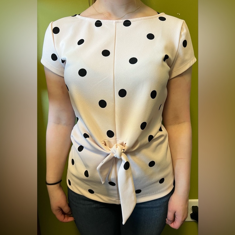 Ann Taylor light pink polka dot blouse